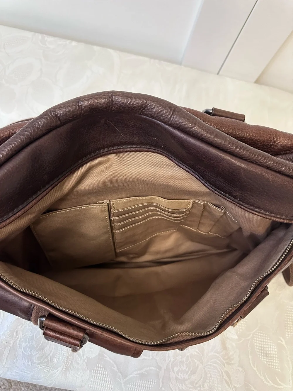 Vintage L.L. Bean Brown Leather Laptop Briefcase Shoulder Bag Utility Preppy